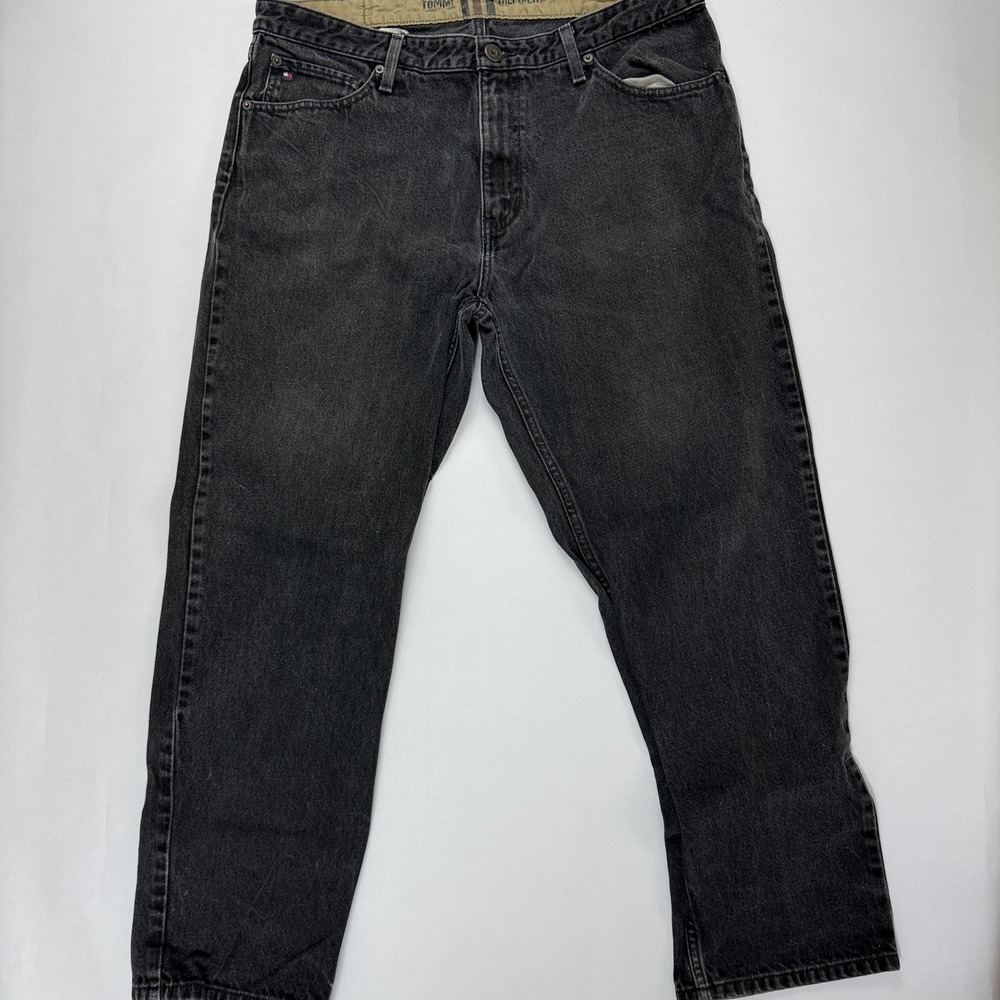 Vintage Tommy Hilfiger Black Denim Straight Jeans Mens 36x29 Faded Y2K